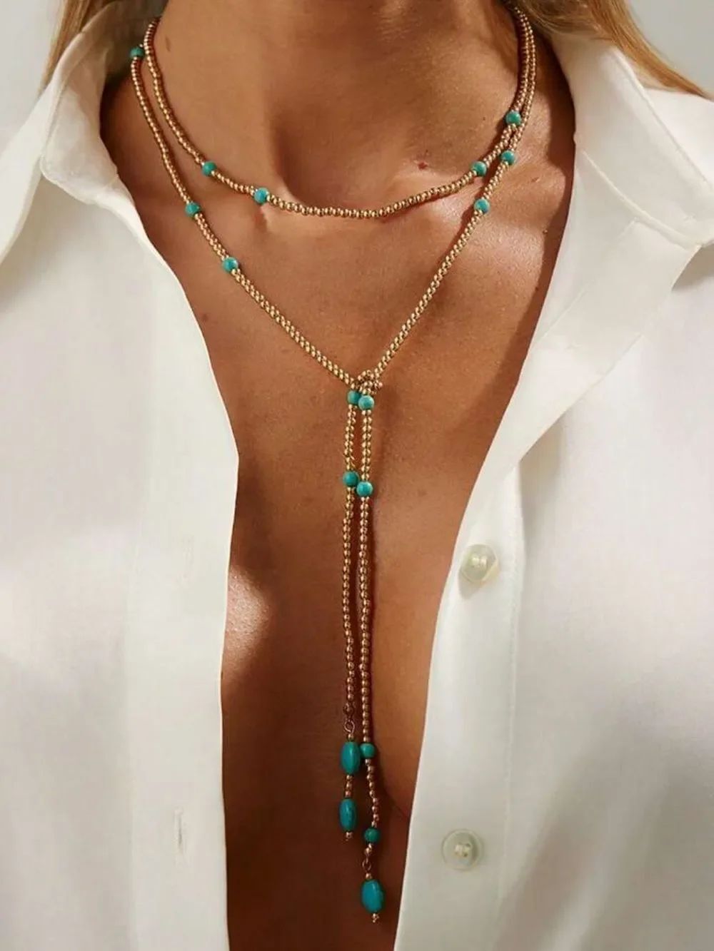 Turquoise Beaded Lariat Necklace N2231